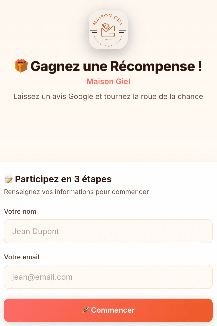 Page d'accueil QR code – Gagnez une récompense