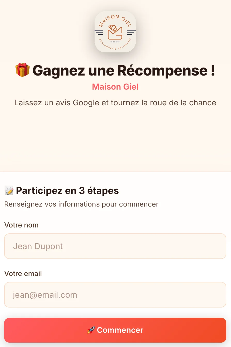 Page d'accueil QR code – Gagnez une récompense
